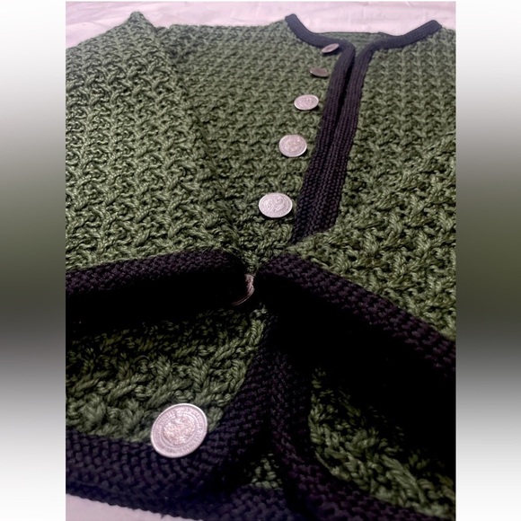 Green Garden Party Heavy Knit Sweater Button Down Over Coat Blazer Jacket Woman - Picture 11 of 15